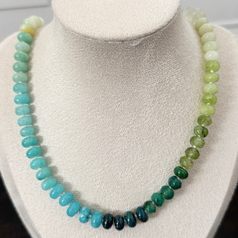 Second Bloom Studio Artisan Made Blue Green Gemstone Necklace 18.5" Gold Clasp